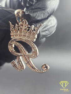 Lab Grown Diamond R <b>Initial</b> Crown Pendant Iced Out Hip Hop Chain Custom Letter <b>Necklace</b> 18K Gold Plated Luxury Jewelry Gift - Product Image 2