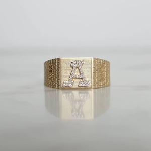 14K Yellow Gold Custom Initial Letter A Moissanite Signet <b>Ring</b> VVS1 D Color Personalized <b>Name</b> <b>Ring</b> for Men Women - Product Image 4