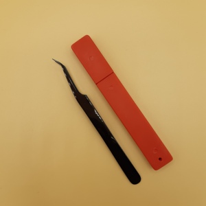 Angled Eyelash Tweezers Stainless Steel Smooth Tip <b>Precision</b> <b>Tool</b> Red Handle designed to provide better visibility and access - Product Image 2