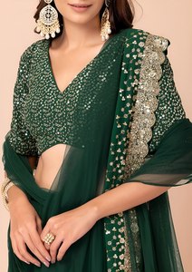 Dark Green <b>Sequin</b> Georgette Chiffon Crop <b>Top</b> A-Line Floor Length Evening Dress Banquet Wedding <b>Party</b> Outfit - Product Image 4