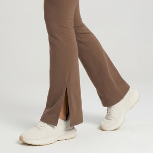 High Waist <b>Flared</b> <b>Leggings</b> Solid Color Stretch Knitted Full Length Women's Activewear Pants - Product Image 5