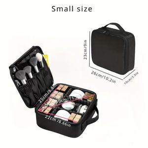 Scatola di alta qualità per il trucco in tessuto Oxford di grande capacità borsa portatile per il trucco da viaggio divisori regolabili perfetto rosso/nero - Product Image 5