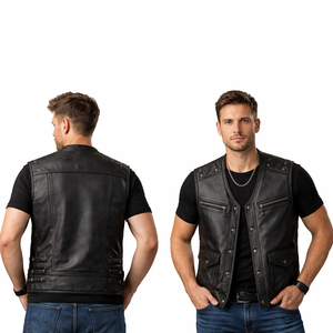Chaleco de Motocicleta Personalizado Unisex con Cuello Alto, Cuero Genuino, Resistente al Viento e Impermeable, Ropa de Abrigo para Otoño - Product Image 4