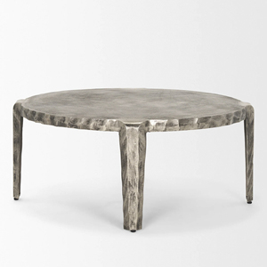 Industrial Luxury Round Shape Metal Living Room Center Sofa <b>Coffee</b> <b>Table</b> With <b>Silver</b> Nickle Distressed Finish Handcrafted <b>Table</b> - Product Image 2