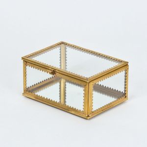 Caja de Joyería de Metal Dorado, Rectangular, con Tapa con Bisagras y Base con Espejo, Moderna y Lujosa - Product Image 2