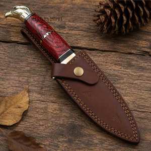 Custom Handmade Damascus Steel Hunting Knife Fixed Blade 7-inch 12-inch Red Wood Handle Eagle <b>Leather</b> Sheath Stainless Steel - Product Image 5
