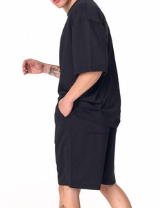 Camiseta de Verano para Hombre, Negra, Oversize, Cuello Redondo, Hombros Caídos, Corte Holgado, 100% Algodón, Fabricada a Medida por un Fabricante de Ropa de Alta Gama - Product Image 2