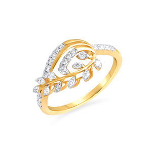 Anillo de Hoja con Diamantes Brillantes en Oro Amarillo Premium, Diseño Natural Delicado, Joyería de Alta Gama para Mujer - Product Image 1