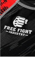 T-shirt de compression à manches courtes pour homme Free Fight Industry, séchage rapide, noir et rouge, imprimé par sublimation, logo avant