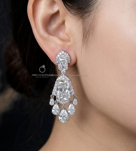 Radiant Cut & Pear Shape Diamond Drop Earrings, Bridal Chandelier Style, Luxury Crystal Dangle, Wedding Jewelry Gift for Women - Product Image 1