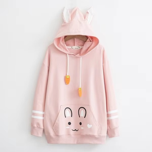 Sudadera con Capucha Rosa para Mujer con Apliques de Orejas de Conejo, Corte Regular, para Otoño, Color Sólido, Tejido de Algodón, Manga Larga - Product Image 1