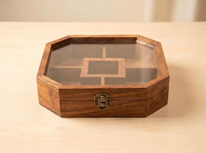 Boîte à épices hexagonale en bois avec couvercle transparent, organisateur de masala, conteneur de rangement pour épices de cuisine, boîte de rangement pour fruits secs, décorative - Product Image 5