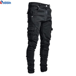 Jean en denim pour homme, pantalon cargo décontracté, jean multi-poches, jean en denim pour homme, pantalon avec poche latérale, jean skinny à jambe étroite - Product Image 5