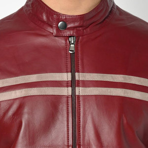 <b>Men's</b> Red Cow <b>Leather</b> Moto <b>Jacket</b> Stand Collar Zipper Closure Regular Sleeve Autumn Biker Style Solid Color <b>leather</b> moto <b>jacket</b> - Product Image 3
