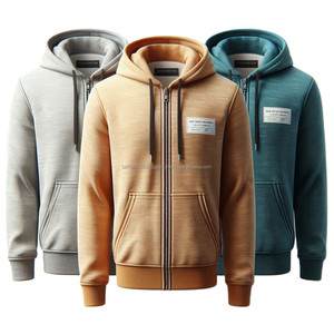 Sudaderas con capucha de lana con cremallera frontal 100% hilo de algodón teñido de alta calidad peso pesado colores sólidos manga larga Zip Up sudaderas con capucha - Product Image 5