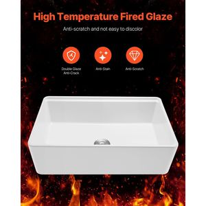 Lavello da cucina a incasso singolo da 32,5x20 pollici in argilla refrattaria, bianco, con frontale a grembiule, resistente al fuoco, per postazione di lavoro - Product Image 2
