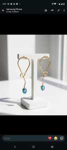JEWELS SANA Pendientes colgantes con alas de ónix verde de imitación de perla, chapados en oro, de 0.3 mm de grosor, con corte almohadilla, engaste de latón, estilo vintage y de moda - Product Image 5