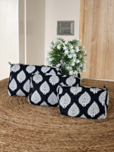 Vintage Cotton Quilted Cosmetic Bag Block Printed Zipper Toiletry Pouch Handmade <b>Makeup</b> <b>Case</b> for Travel Stylish Gifts Trendy Bag - Product Image 3