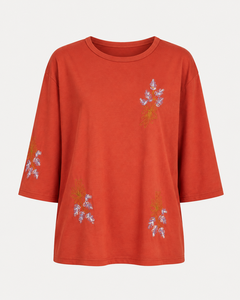 Blouse Rouge Brodé pour Femme, Coupe Ample, Manches 3/4, Col Rond, Motif Floral, Style Décontracté, Haut Musulman, Vente en Gros - Product Image 5