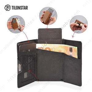 Cartera Triple Plegable con Bloqueo RFID para Hombre TILONSTAR TVW108, Cuero Genuino Crazy Horse, Caja de Aluminio, Tarjetero, Cartera Metálica - Product Image 2