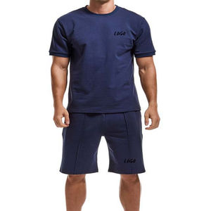 New in Men's Breathable Summer <b>Twin</b> <b>Set</b> Polyester/Cotton Blend Short Tracksuit T-Shirt and Shorts Made in Pakistan - Product Image 1