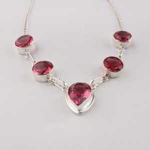 Pendentif en tourmaline rose naturelle plaqué or, argent sterling 925, charme vintage multi-pierres de naissance d'octobre pour femme - Product Image 5