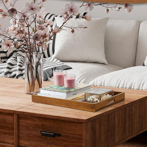 Bandeja de Servir Rústica de Madera con Asa, Acabado Desgastado, Artesanía en Madera Marrón, Diseño Floral, para Hotel, Hogar, Ramadán, Diwali, Venta al por Mayor - Product Image 5