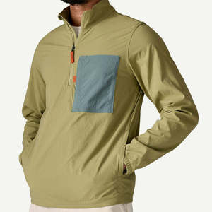 Custom Men's Lightweight Half-Zip Windbreaker <b>Jacket</b> <b>Waterproof</b> Pullover Outdoor Sportswear Contrast Pocket Casual Anorak - Product Image 1