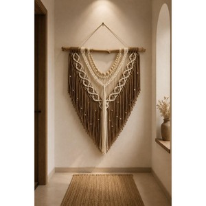 Tapiz de Macramé Bohemio para Pared, Forma Geométrica Abstracta de Triángulo, Fibra Natural, Decoración para el Hogar, Pieza de Arte para Sala de Estar, Un Solo Pieza - Product Image 4