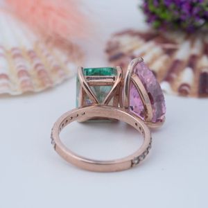 Bague unisexe de luxe en argent 925 plaqué or 14 carats avec deux pierres, émeraude taille poire, pour anniversaire et mariage - Product Image 4