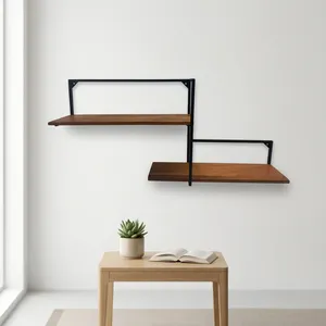 Modern Wall Mounted Metal Wood Floating <b>Shelf</b> Decorative Display Storage Rack Contemporary Organizer for Living Room <b>Bedroom</b> - Product Image 2