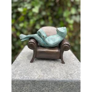 Sculpture décorative de grenouille relaxante sur canapé, vert patine antique, faite à la main, designs personnalisables, prix d'usine - Product Image 3