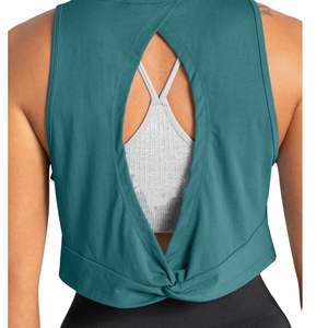 Custom Womens <b>Green</b> High Neck Crop Tank <b>Top</b> Sleeveless Gym Workout Fitness Yoga Activewear Breathable OEM Wholesale - Product Image 2