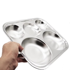 Plateau de service alimentaire en acier inoxydable fait main pour cantine scolaire, restauration rapide, cafétéria, avec compartiments, pour mariage et fête - Product Image 4