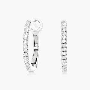 ต่างหูห่วงแบบ Huggie ประดับเพชรแล็บโกรว์ 14K ไวท์โกลด์ - Product Image 1