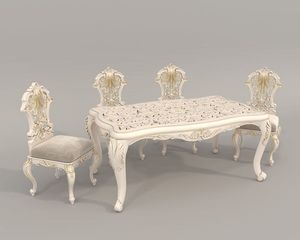 Ensemble de table à manger de luxe artisanal blanc et or pour 6 personnes, décor victorien orné de sculptures florales - Product Image 1