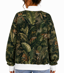 Sweat-shirt surdimensionné pour femme à imprimé tropical avec motif léopard et inscription « AREAIN », design épaules tombantes, style été - Product Image 4