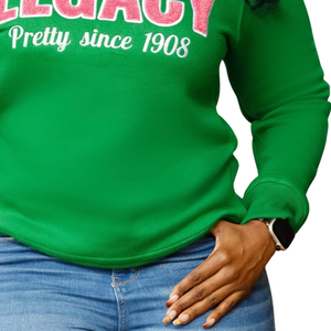 Sweat-shirt décontracté en polaire pour femme avec broderie de lettres grecques sur le devant, col rond premium, respirant, écologique, 100 % coton - Product Image 4