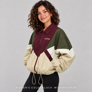 Solid / Multi color Three-Tone Burgundy Green <b>Khaki</b> Colorblock Windbreaker Personalized logo <b>Women</b> Windbreaker Jacket Outdoor - Product Image 2
