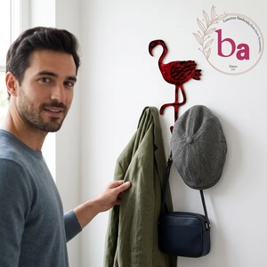 Ba Handmade <b>Red</b> Flamingo Wall Hook Cast Iron Vintage Waterproof Eco-Friendly Adjustable Animal Design Novelty Decor - Product Image 4