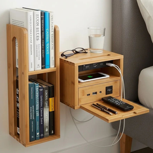 Modern Wooden <b>Wall</b> Mounted Bedside Shelf with <b>Book</b> Storage Organizer - Product Image 1
