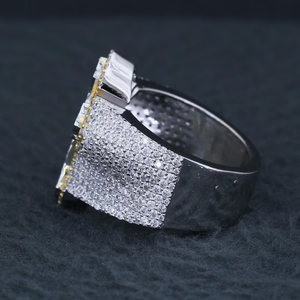925 <b>Silver</b> Lab Grown Diamond Fleur Cross <b>Ring</b> Two Tone Pave Statement Wide Band <b>Mens</b> Pinky <b>Ring</b> - Product Image 3
