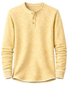 Sudadera Henley para Hombre, Color Amarillo Mostaza, Estampado Geométrico, Manga Larga, Felpa Francesa, Corte Regular, Informal, para Invierno - Product Image 1