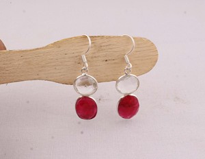 Boucles d'oreilles en rubis en gros, en argent sterling 925, bijoux artisanaux en pierres précieuses, fabricant de boucles d'oreilles pendantes en cristal rouge véritable - Product Image 4