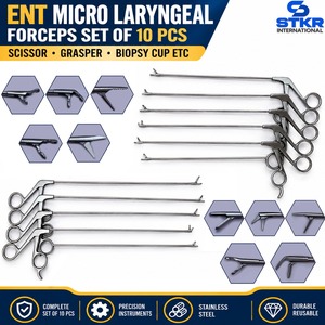 Juego de 10 piezas de microfórceps laringeos, tijeras ORL, pinzas de agarre, copas de biopsia, etc. - Product Image 1