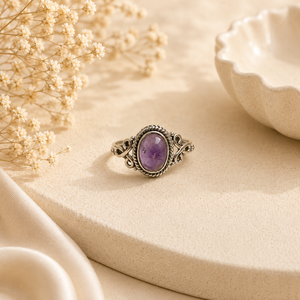 Anillo Ovalado de Amatista Natural con Plata de Ley 925, Regalo para Cualquier Ocasión, Anillos para Mujer - Product Image 5