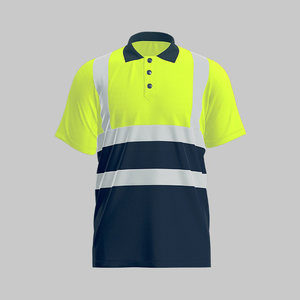 Camisa de Trabajo de Seguridad de Alta Visibilidad, Amarilla, Azul Marino, de Manga Corta, Impermeable, con Tiras Reflectantes, para Construcción de Carreteras, de Poliéster de Secado Rápido - Product Image 1