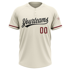 Camiseta de Béisbol Color Crema, Manga Corta, Cierre de Botones, Absorbe la Humedad, Corte Regular para Hombre, Impresión con Nombre del Equipo - Product Image 1