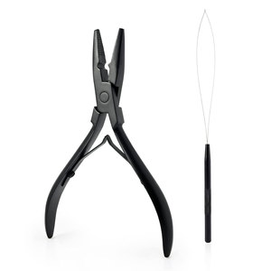 Hair Extension Closer and Remover Pliers Set with Micro Silicone Rings Beads Loop <b>Needle</b> <b>Threader</b> Pulling Hook Tool and Bead - Product Image 1
