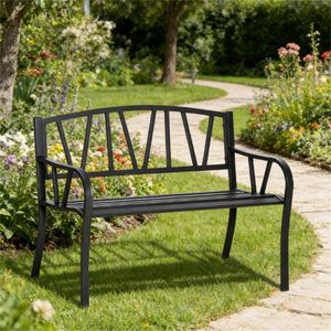 Banc de jardin noir pour l'extérieur, avec accoudoirs, pour la terrasse, le porche ou la cour - Product Image 1